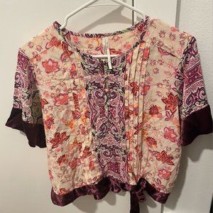 Anthropologie Cream/Purple Top Size Small